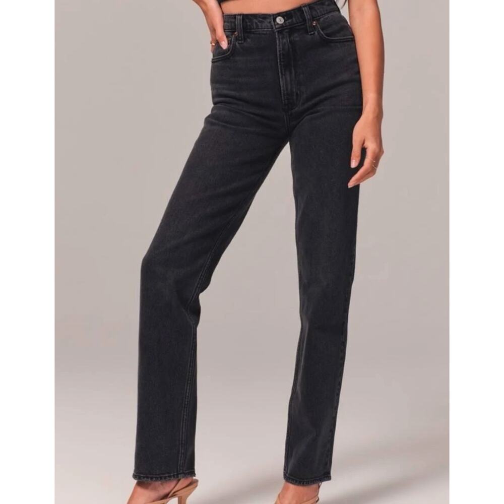 Abercrombie & Fitch Curve Love 90s Straight Ultra High Rise Black Jeans 27L